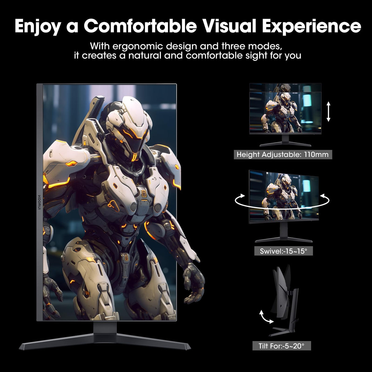 KOORUI Gaming Monitor 27 Pulgadas - Pantalla WQHD PC, 240Hz, 1ms, Adaptive Sync, Compatibilidad Gsync, (2560x1440, HDMI, DisplayPort, HDR 400) Negro/Rojo