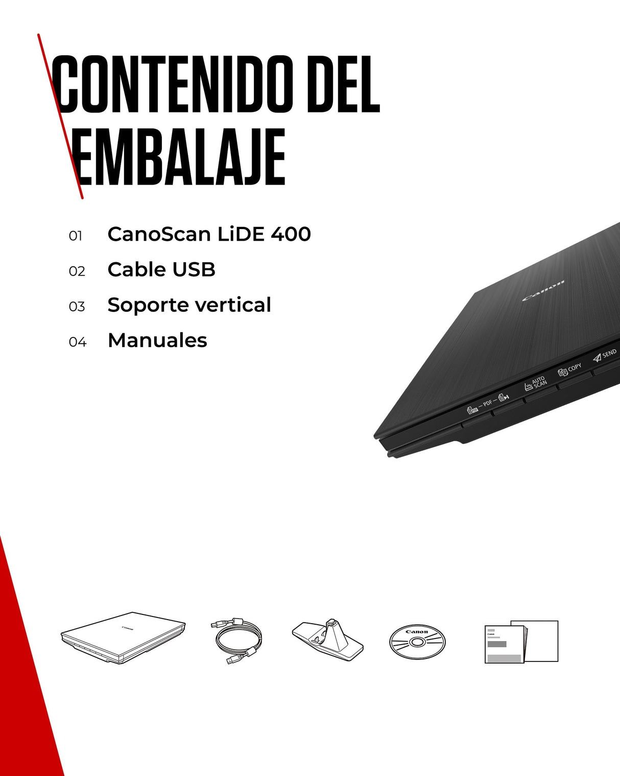 Canon CanoScan LiDE 400 Escáner Plano, A4, Documentos y Fotografías, Escaneo y Copia Automática, Alta Resolución 4800 x 4800ppp, Escaneo de Alta Velocidad, Negro