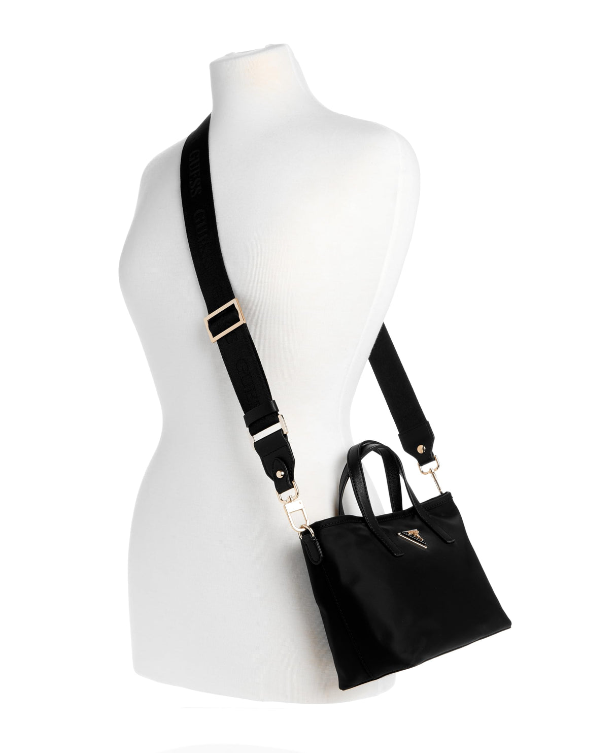 GUESS Latona Tote, Mini Bolso Cruzado para Mujer, Black, Talla única
