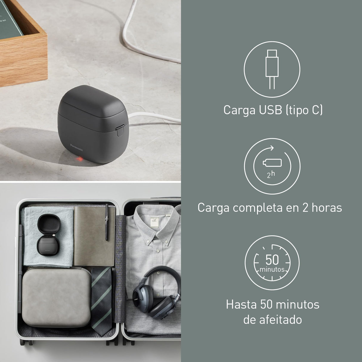 Panasonic ES-PV3B-K803 Serie 900s Afeitadora, Afeitadora Eléctrica de 5 Hojas para Uso En Seco y Húmedo para Hombres, Sensor De Barba Responsivo, USB-C, Estuche De Transporte, Negro Mate