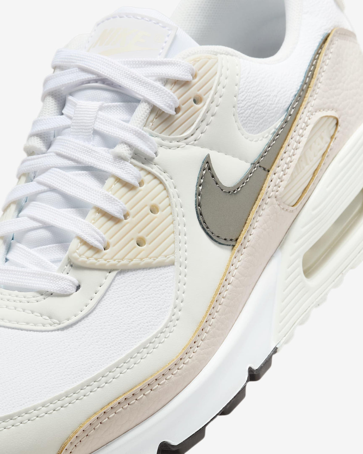 NIKE Wmns Air MAX 90, Sneaker Mujer, White Flat Pewter Lt Orewood Brn, 40.5 EU