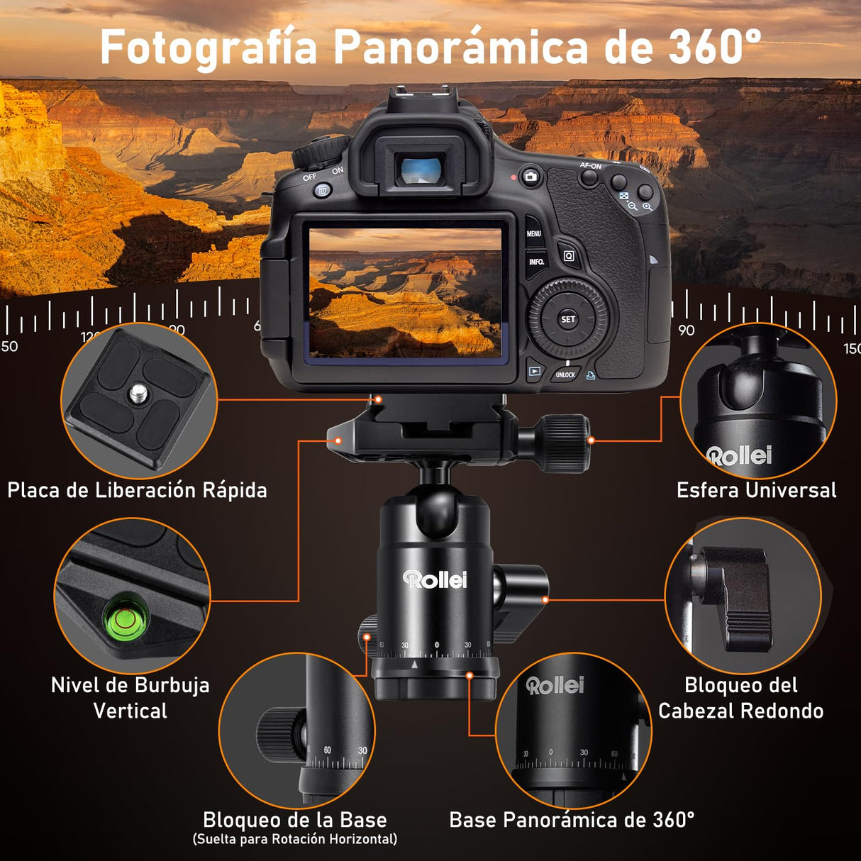 Rollei Tripode Camara Portátil Negro, 145cm Compact Traveler No.1 Carbon Trípode de Viaje Ligero con Soporte para Teléfono y Rótula de Bola 8kg Carga para Movil y Camara, Trípode-Cámara-Viaje-Tripod