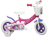 Bicicleta de 10 Pulgadas para niño, niña, Minnie/Disney con 1 Freno Delantero calibrador, Cesta Delantera, Guardabarros, cárter, Ruedas y 2 estabilizadores extraíbles, Rosa