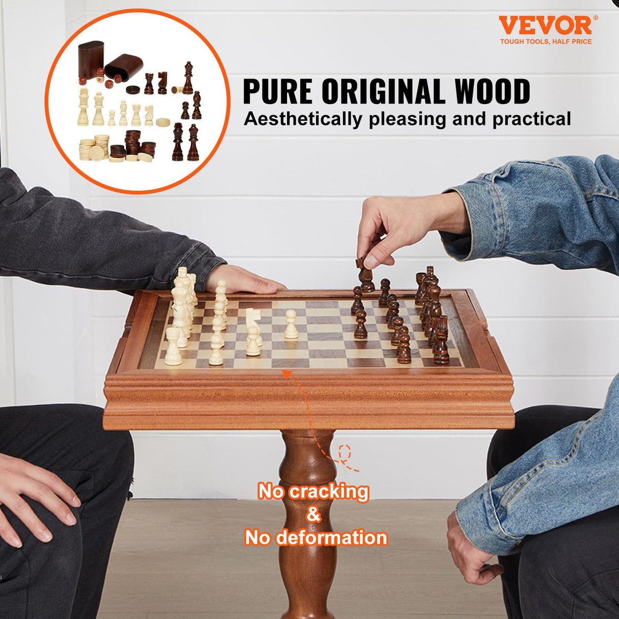 VEVOR Juego de ajedrez de Damas y Backgammon 3 en 1, Tablero de ajedrez de Madera 44 x 67,5 cm, Mesa de Juego combinada de Lujo, Materiales de Regalo Ideales para Juegos de Mesa