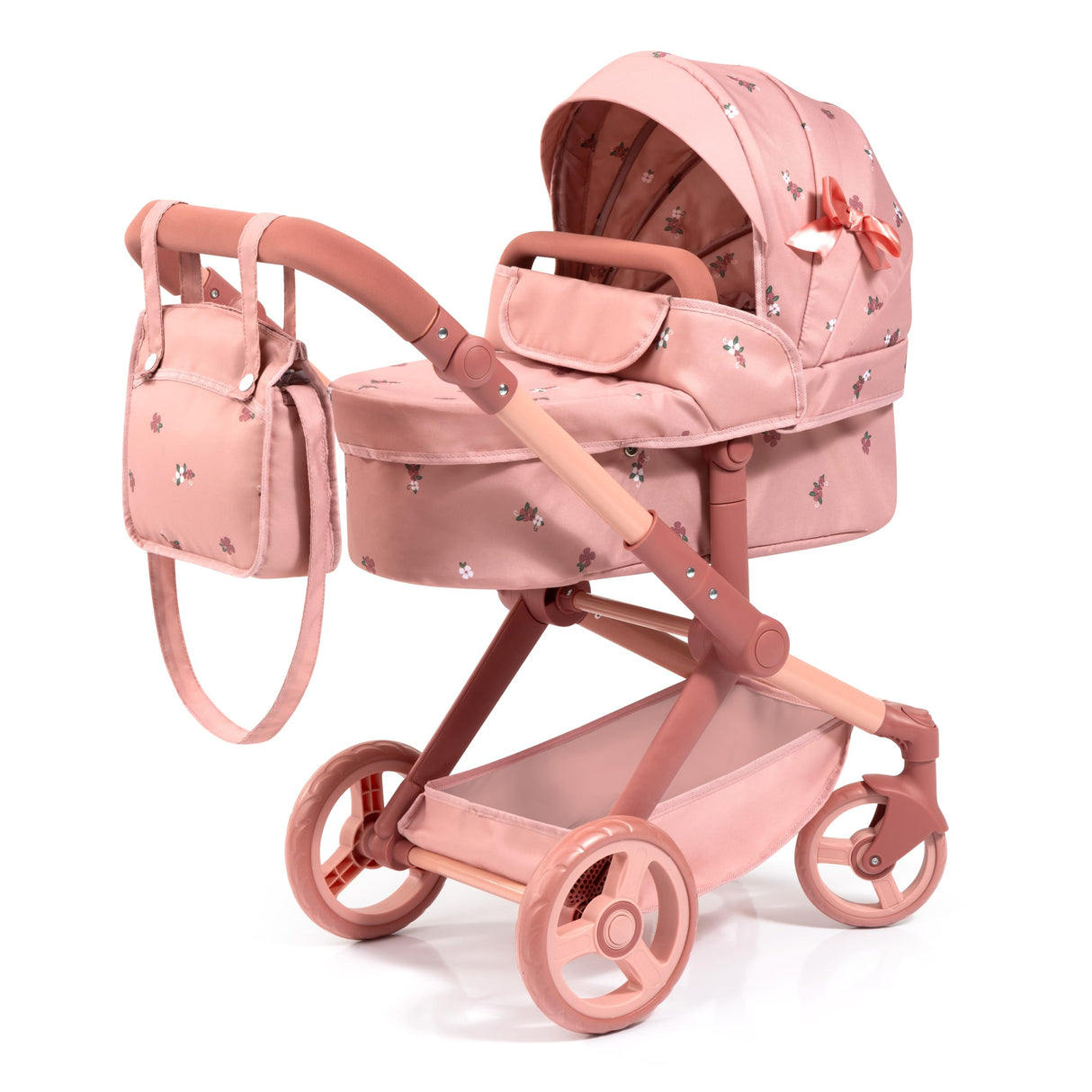 Bayer Design 17026AA Cochecito de muñeca Xeo, Carro para muñecos, Bolsa, Convertible, Regulable en Altura