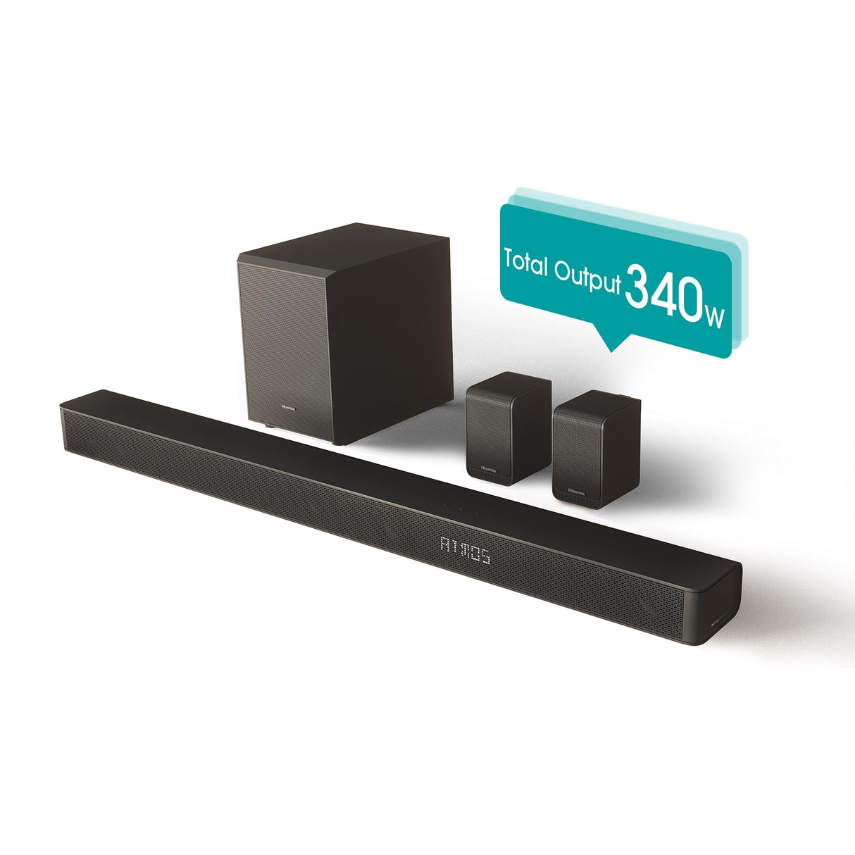 Hisense AX5100G - Barra de Sonido 5.1, 340 W, 7 Altavoces y subwoofer 6.5, Dolby Atmos, DTS Virtual X, Bluetooth 5.0, EZ Play