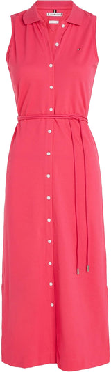 Tommy Hilfiger Mujer Vestido tipo Polo Slim Fit, Rosa (Bright Cerise Pink), L
