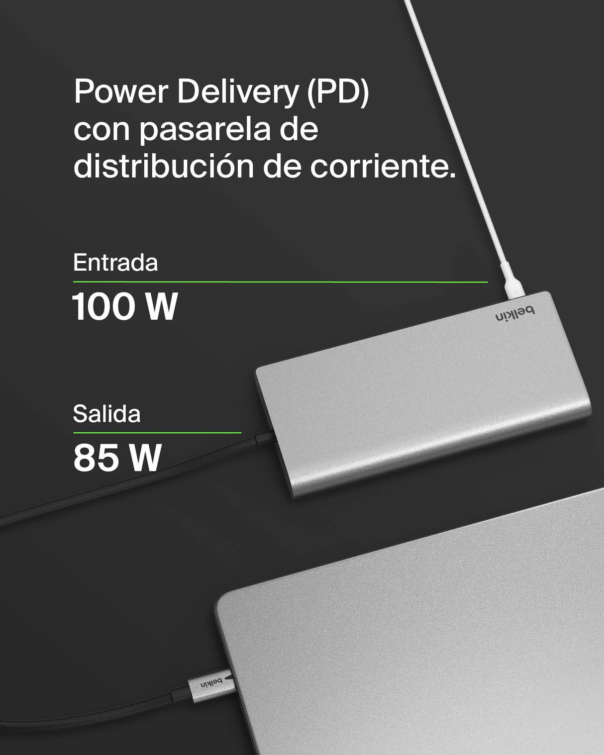 Belkin Core Connect hub USB-C de 8 Puertos, Dos Pantallas, Silicon Motion, concentrador multipuerto para Mac, Windows y Chromebook, Adaptador de Carga PD a 100 W, 10 Gbps y 1GbE Ethernet, Plateado