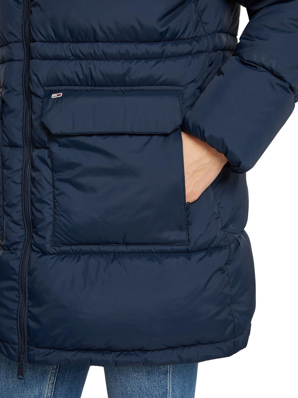 Tommy Jeans Abrigo de Plumas Mujer Midi Puffer con Capucha, Azul (Dark Night Navy), M