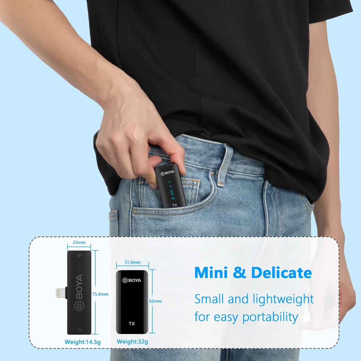Boya XM6-S3 - Micrófono inalámbrico para iPhone, micrófono inalámbrico de 2,4 GHz con Pantalla OLED y micrófono Incorporado para Youtube, Vlogging
