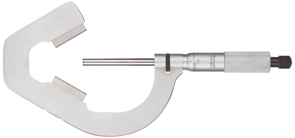 Starrett T483XRL-2 V-Anvil Micrometer, Ratchet Stop, Lock Nut, Carbide Faces, 1-2" Range, 0.0001" Graduation, Mide 3 Flautas