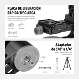 NEEWER GM102 Cabezal Gimbal para Trípode Monópode Teleobjetivos, 360° Cabezal Trípode Cámara Panorámica, Ajuste 3 Ejes, Aleación Aluminio CNC Resistente, Liberación Rápida Tipo Arca, Carga Máx 15kg