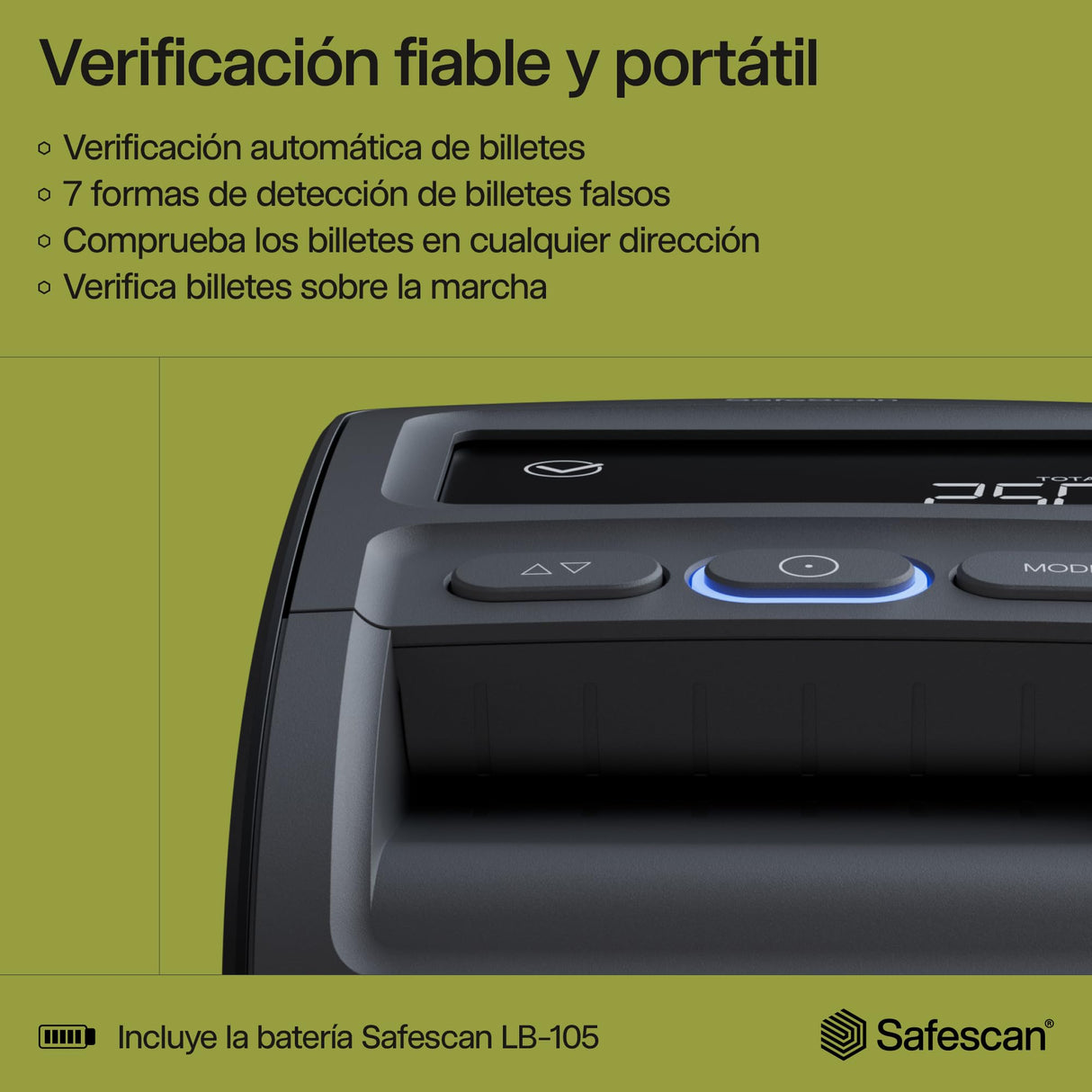Safescan Detector de billetes falsos automático y portátil 155-SX para verificar rápidamente los billetes-Detector de billetes falsos con 7 puntos de detección -Detector de billetes falsos 100% fiable