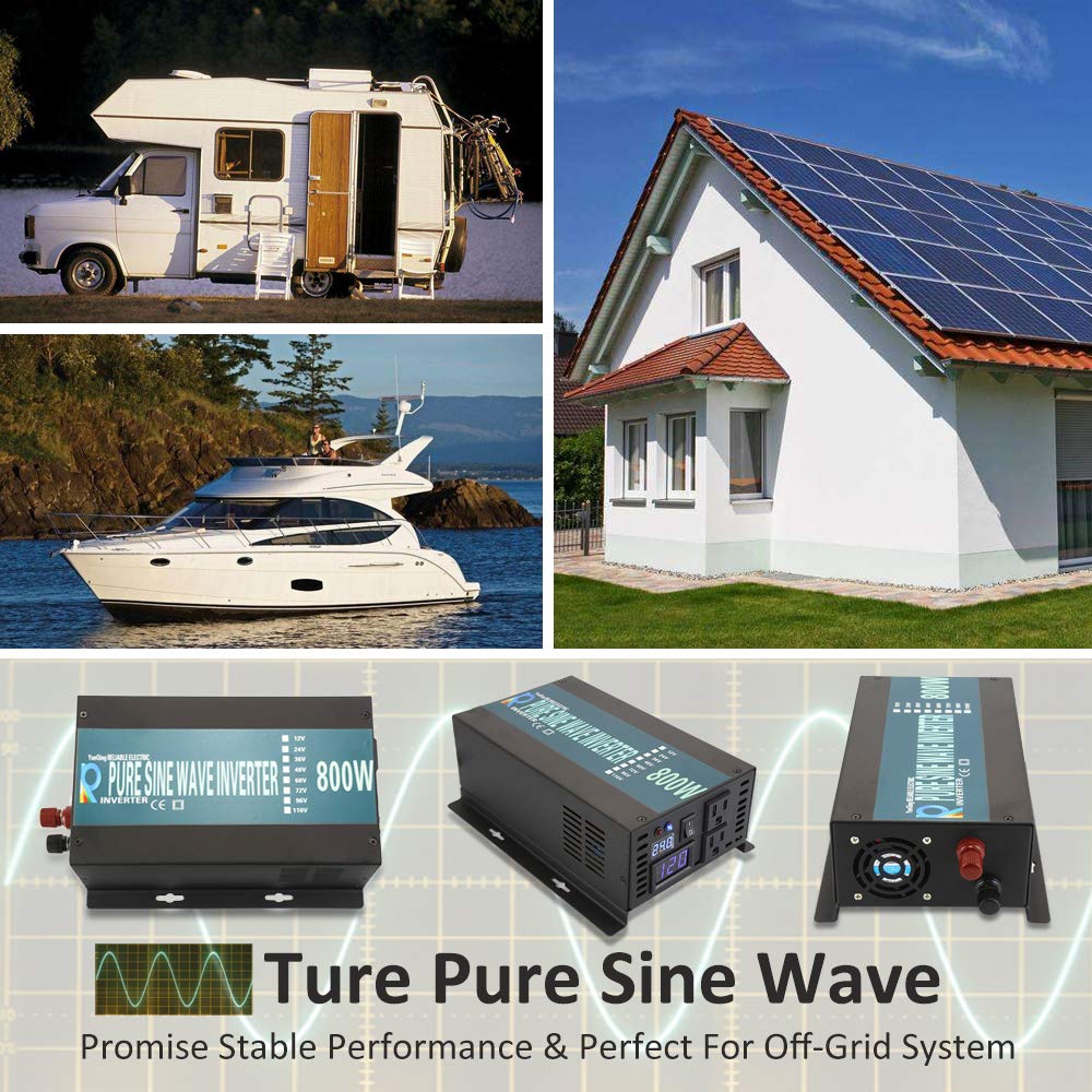 WZRELB Pantalla LED Duradera de Potencia Completa de 800 W, inversor Solar de Onda sinusoidal Pura de 12 V CC a 120 Vac (RBP80012B1)