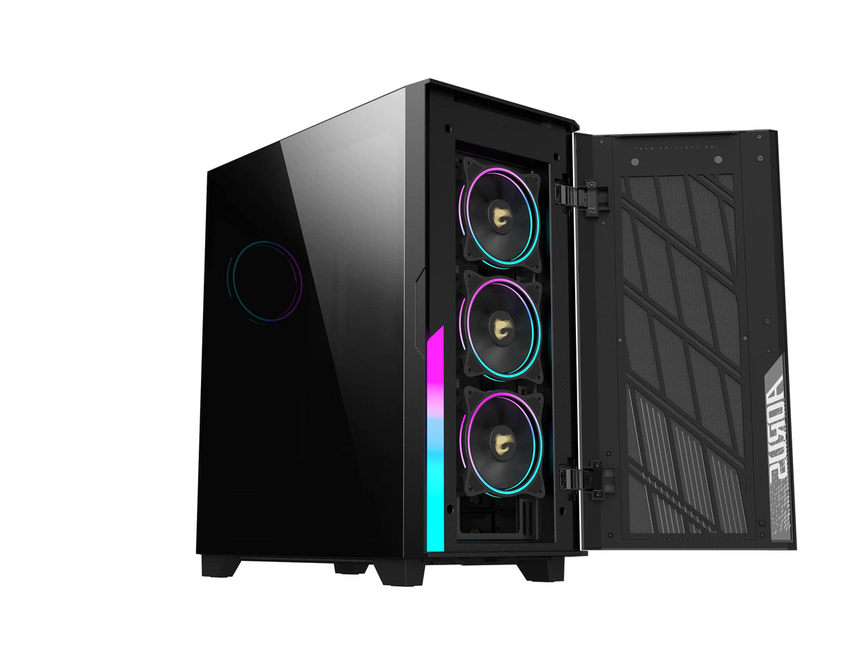AORUS C500 Glass - Carcasa Negra para Juegos de PC de Torre Media, Vidrio Templado, USB Tipo C, 4 Ventiladores ARBG incluidos (GB-AC500G ST)