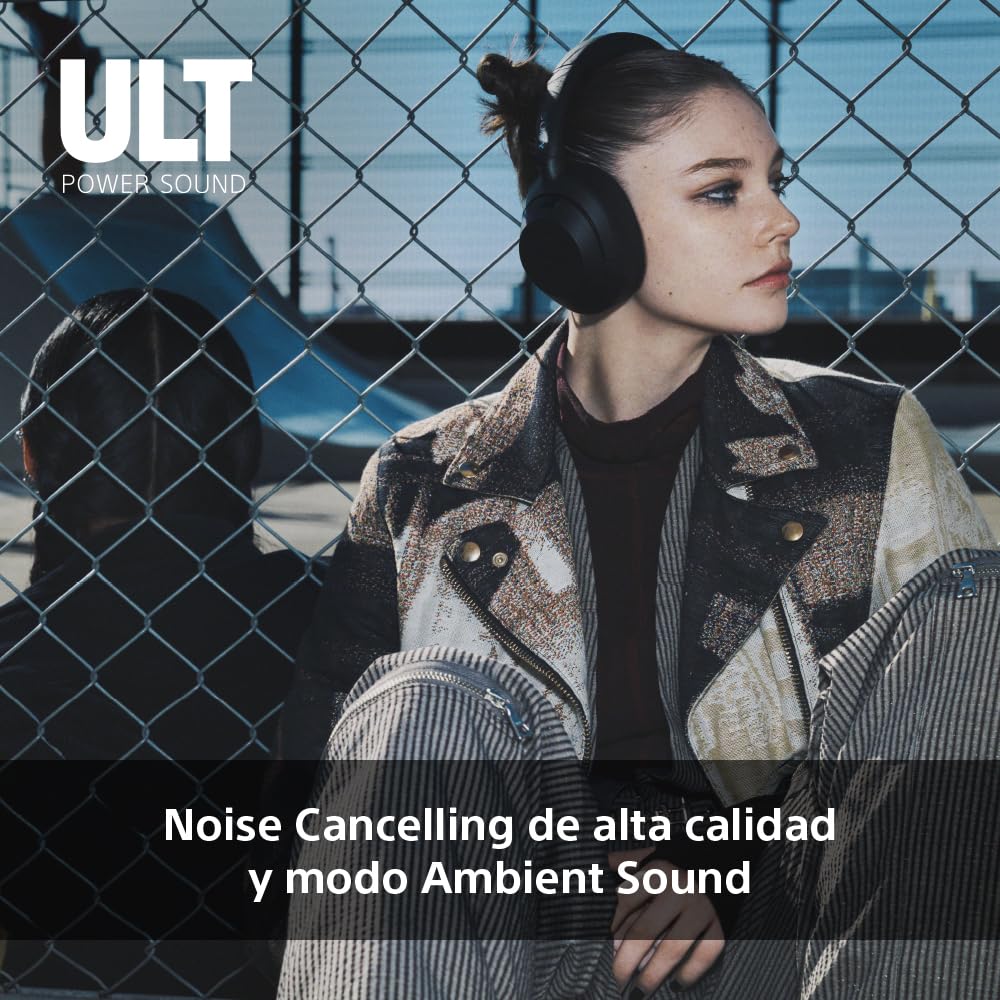 Sony ULT Wear, Auriculares inalámbricos Bluetooth con ULT Power Sound, Ultimate Deep Bass, Noise Cancelling, Calidad de Llamada nítida, hasta 30 Horas de autonomía de la batería, iOS y Android, Negro