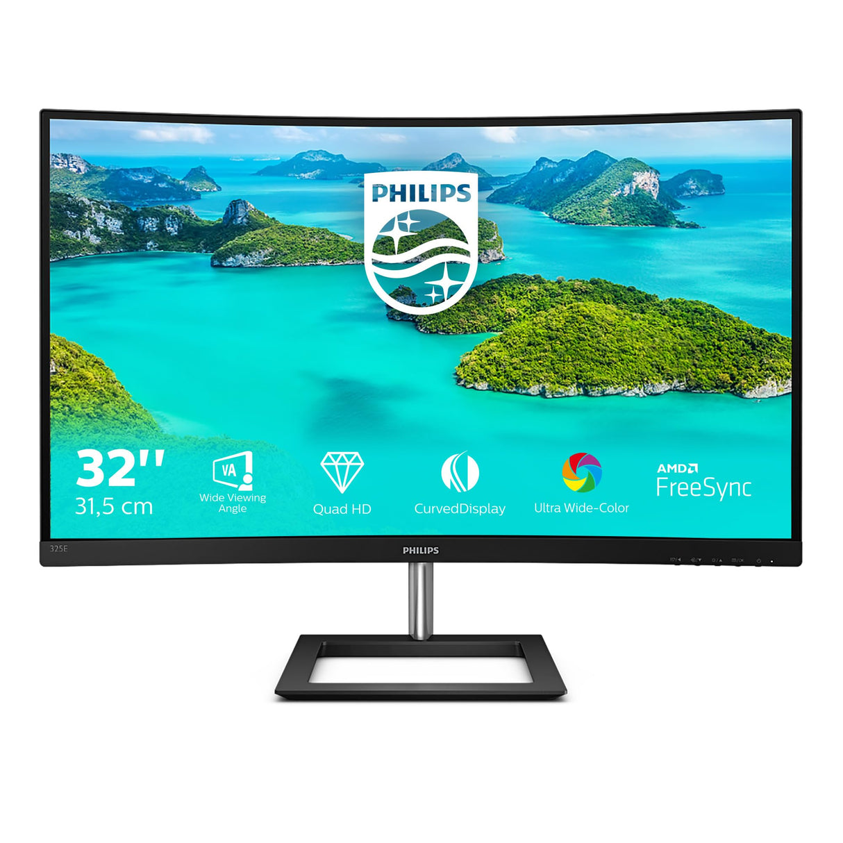 Philips 325E1C Monitor 32 Pulgadas QHD Curvo, 75Hz, VA, 4 ms GtG, Adaptive Sync., FreeSync (2560x1440, 1x HDMI 1.4, 1x DP 1.2), Negro