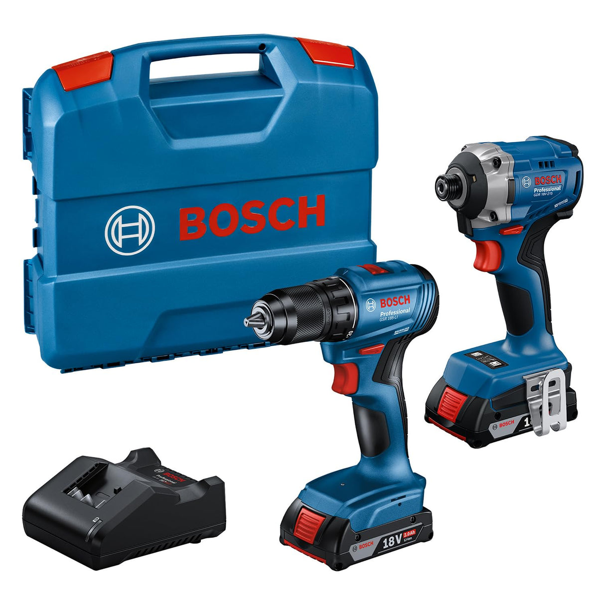 Bosch Professional 18V System Combo Kit: Atornillador de impacto a batería GDR 18V-215 + atornillador a batería GSR 185-LI (incl. 2 baterías GBA 18V 2.0Ah, cargador GAL 18V-20, maletín)