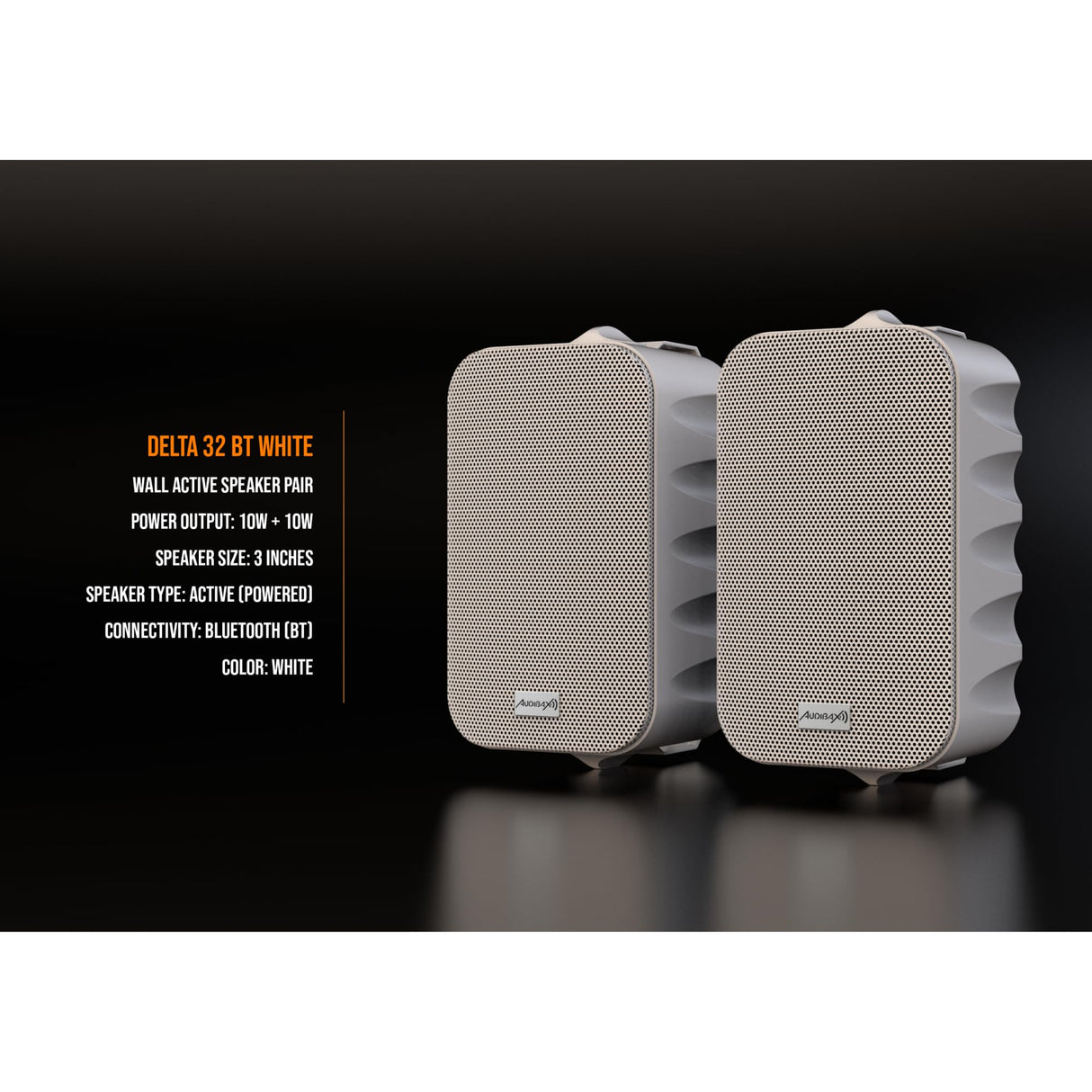 Audibax Delta 32 BT White Pareja de Altavoces Bluetooth – Altavoces Activos de Alto Rendimiento para Pared – Compatible con Bluetooth - Alto Rango de Frecuencia (100Hz-20kHz) - Sonido Envolvente