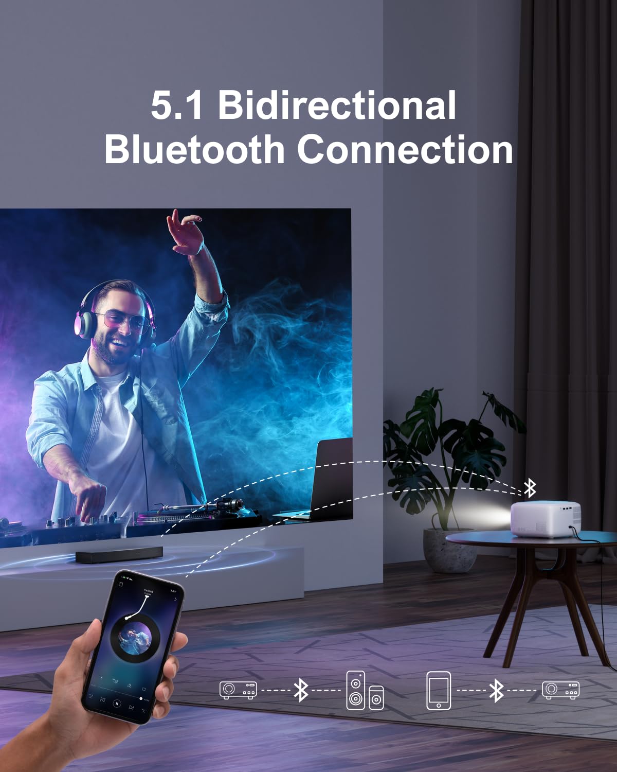 ULTIMEA Mini proyector portátil Full HD con WiFi Mejorado 5G/2.4G y Bluetooth, decodificación 2K, 300 lúmenes ANSI, Enfoque eléctrico, Compatible con iOS Android Phone/TV