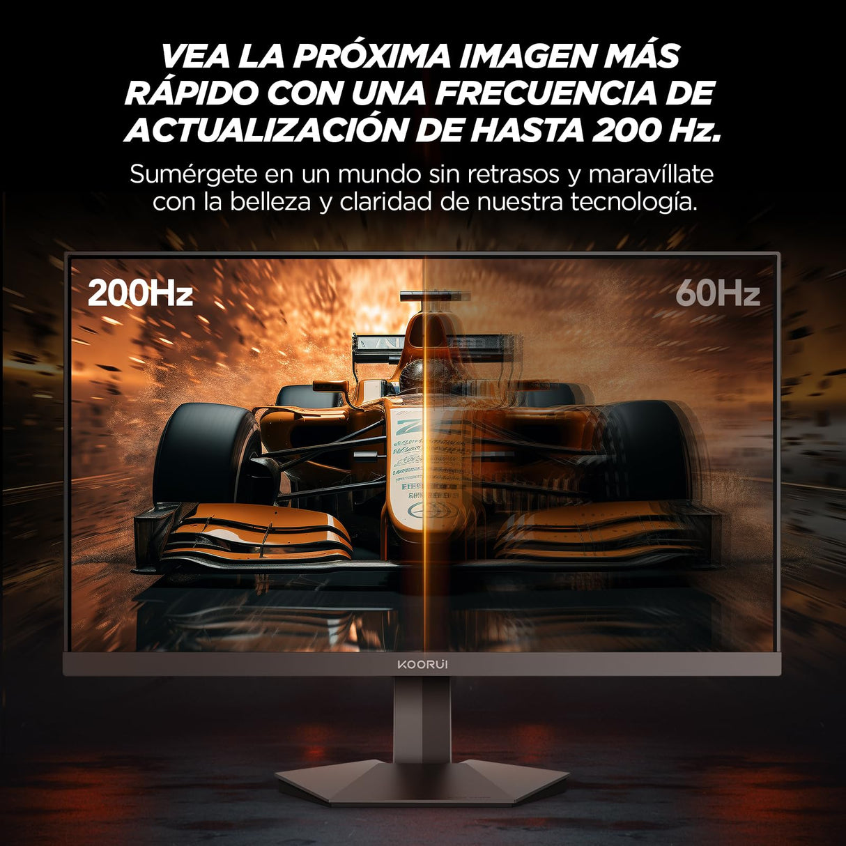 KOORUI G2411P Monitor 24 Pulgadas Gaming Full HD Fast IPS, 200Hz, 1080P, MPRT 1ms, 90% DCI-P3, HDR400, VESA, Adaptive Sync, Inclinación, Eye Care, 2xHDMI 2.0, DP 1.4