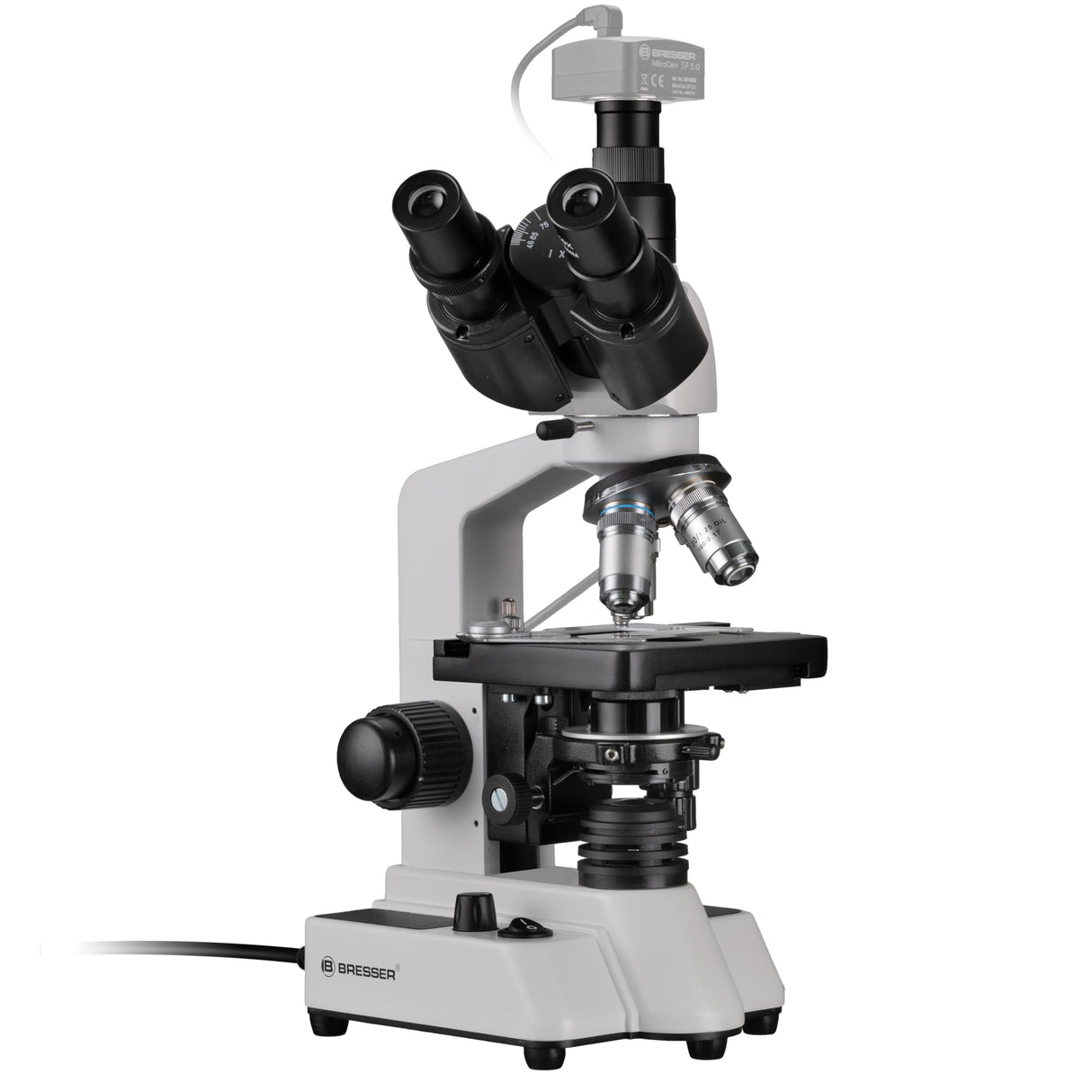 Bresser 5723100 Researcher Trino 40-1000x Microscopio, Negro/ Blanco