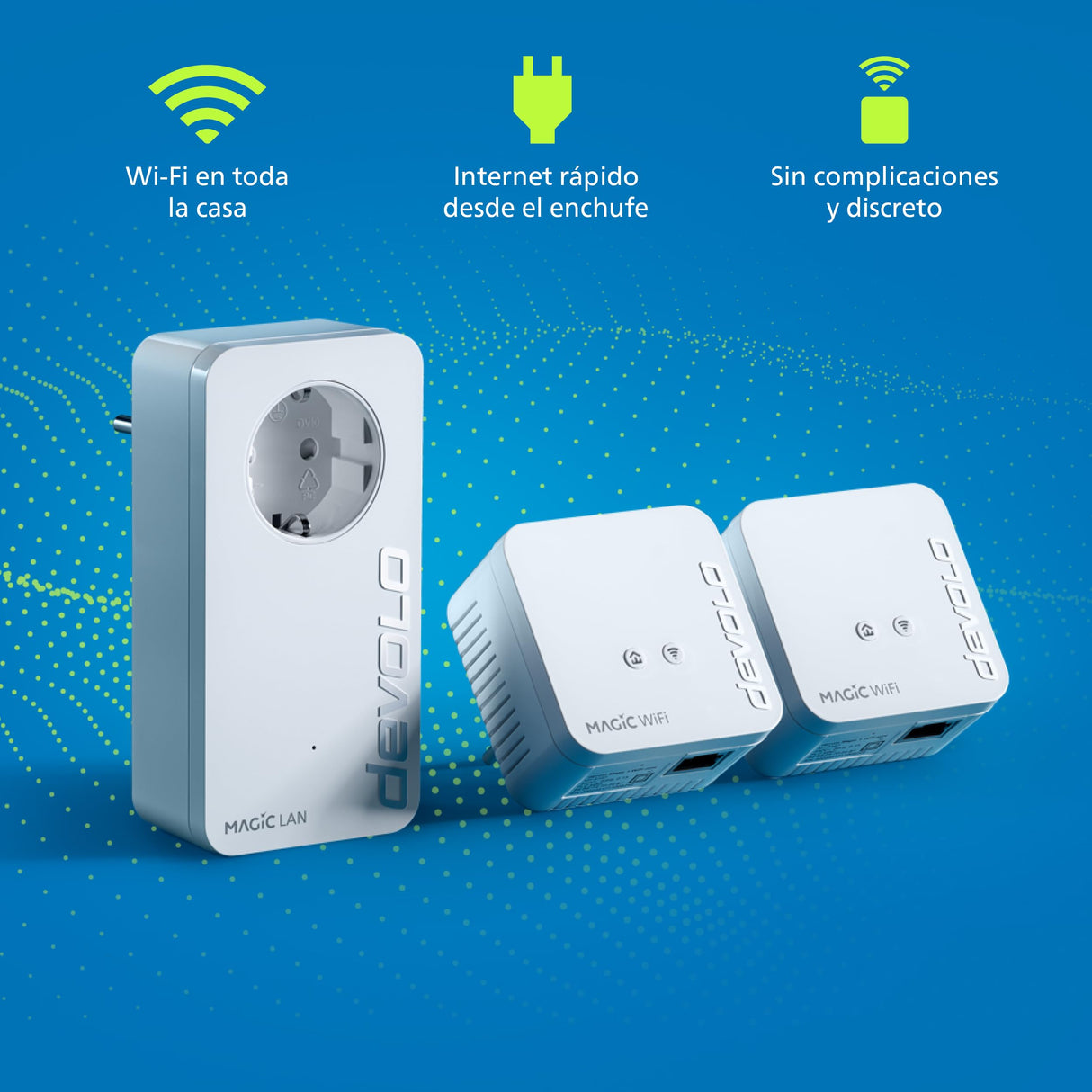 devolo Adaptador WLAN Powerline 8578, mini kit multihabitación WiFi Magic 1, hasta 1200 Mbps, amplificador WLAN Mesh, 2 conexiones LAN, dLAN 2.0, blanco