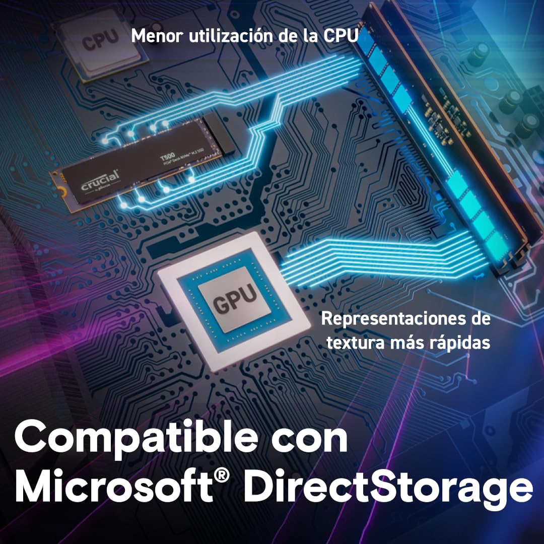 Crucial T500 SSD 2TB PCIe Gen4 NVMe M.2 SSD Interno Gaming, hasta 7400 MB/s, TLC NAND, Compatible con Ordenador Portátil y de Sobremesa, Disco Duro SSD, Microsoft DirectStorage - CT2000T500SSD8