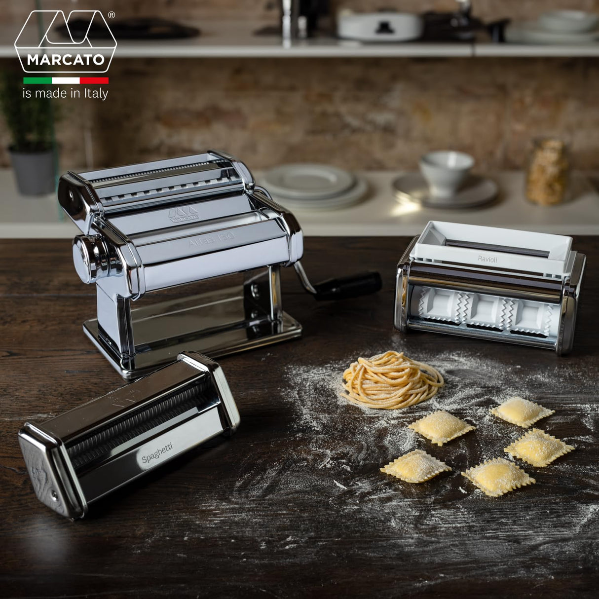 Marcato Pasta Set Máquina para Pasta Manual con Accesorios Incluido, Acero Cromado, Plata, 20 X 20.7 X 15.5 Cm