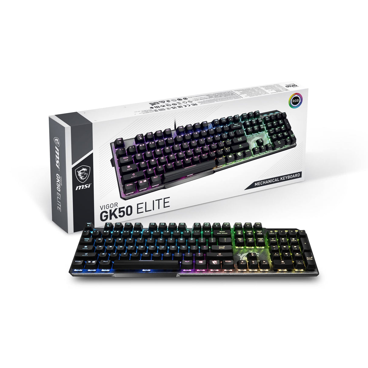 MSI Vigor GK50 Elite Box White Teclado Gaming Mecánico AZERTY FR, Switches Clicky, Ergonómicos, Acabado Metal Cepillado, Base Antideslizante, RGB por Tecla Mystic Light, USB 2.0 -Tamaño Completo
