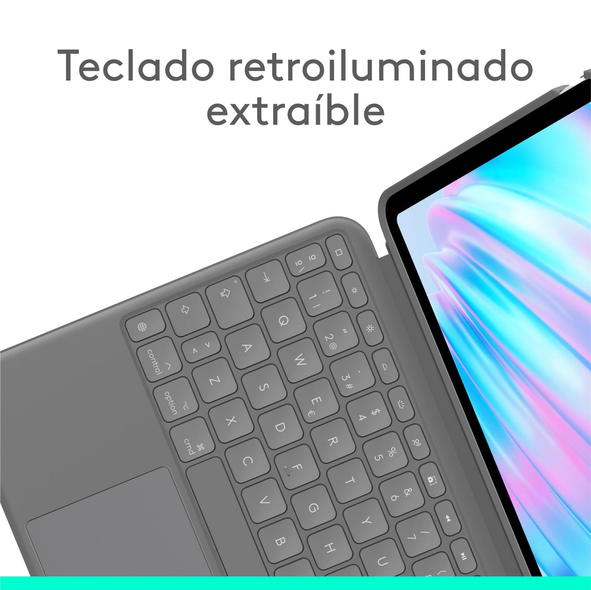 Logitech Combo Touch, iPad Air 11 in (M2 y M3), funda con teclado para iPad Air (5.a generación) - Teclado retroiluminado extraíble con soporte abatible, Disposición QWERTY Español - Gris