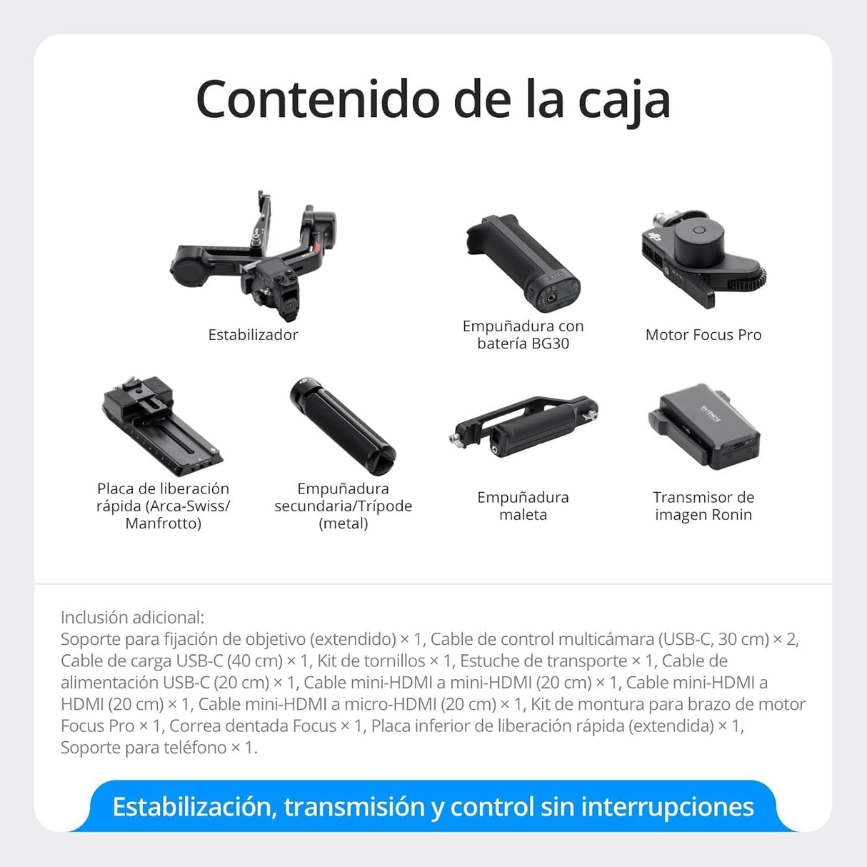 Pack dji RS 4 Pro, estabilizador en 3 Ejes para cámaras DSLR y de Cine Canon/Sony/Panasonic/Nikon/Fujifilm, con grabación Vertical nativa, Carga útil de 4.5 kg, transmisor de Imagen y Motor Focus Pro