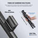 NEEWER LITETRIP LT32 62" Trípode de Viaje de Fibra Carbono con Base Niveladora de ±15°, Eje Central Desmontable, Hebilla de Giro Rápido, Placa QR Tipo Arca Compatible con Peak Design Capture V3