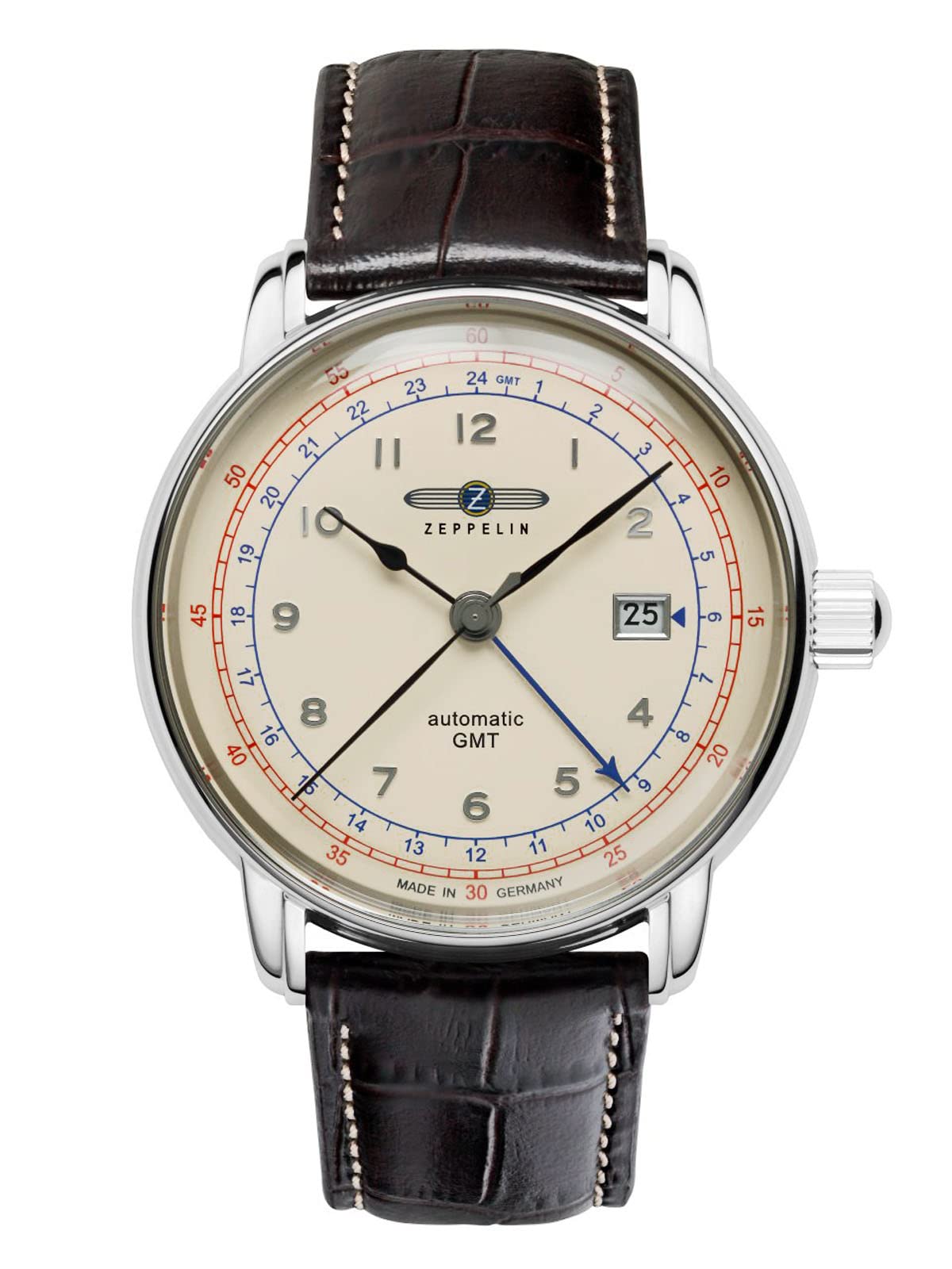 Zeppelin 7668-5 Hombres Automatic Dual Time con Correa de Cuero