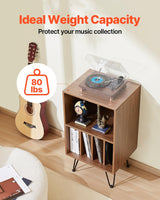 VEVOR Soporte para Tocadiscos 480 x 400 x 860 mm de 3 Niveles Capacidad Hasta 150 Álbumes, Gabinete de Almacenamiento de Discos de Vinilo con Patas de Metal para Dormitorio, Sala de estar, Marrón