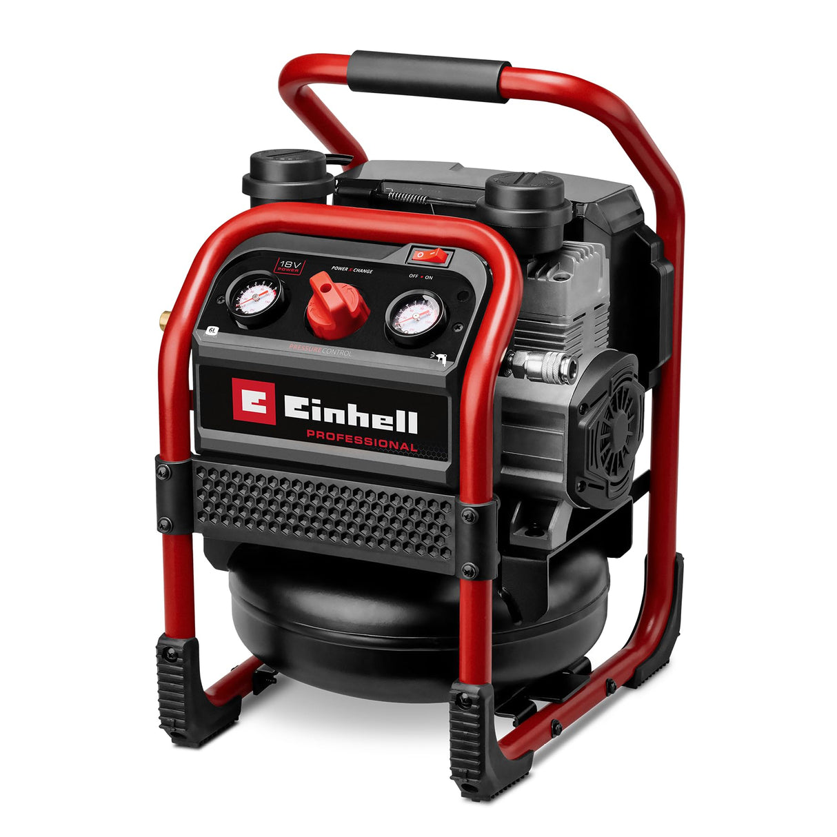 Einhell Professional Compresor con batería SILENZZO 18/160 Power X-Change (18 V, máx. 8 bar, depósito de 6 l, potencia de aspiración 160 l/min, manómetro, sin aceite, silencioso, sin batería)