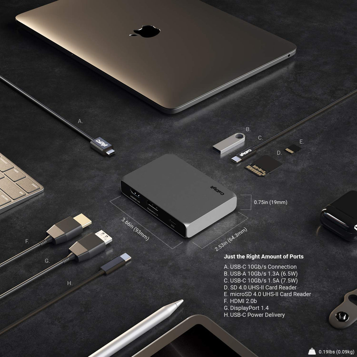 CalDigit USB-C Gen 2 10Gb / s Soho Dock - hasta 4K 60Hz, HDMI 2.0b, DisplayPort 1.4, USB A y USB C de 10Gb, Lector de Tarjetas Micro SD y SD UHS-II, Carga de Paso, Suministro de energía de 100W