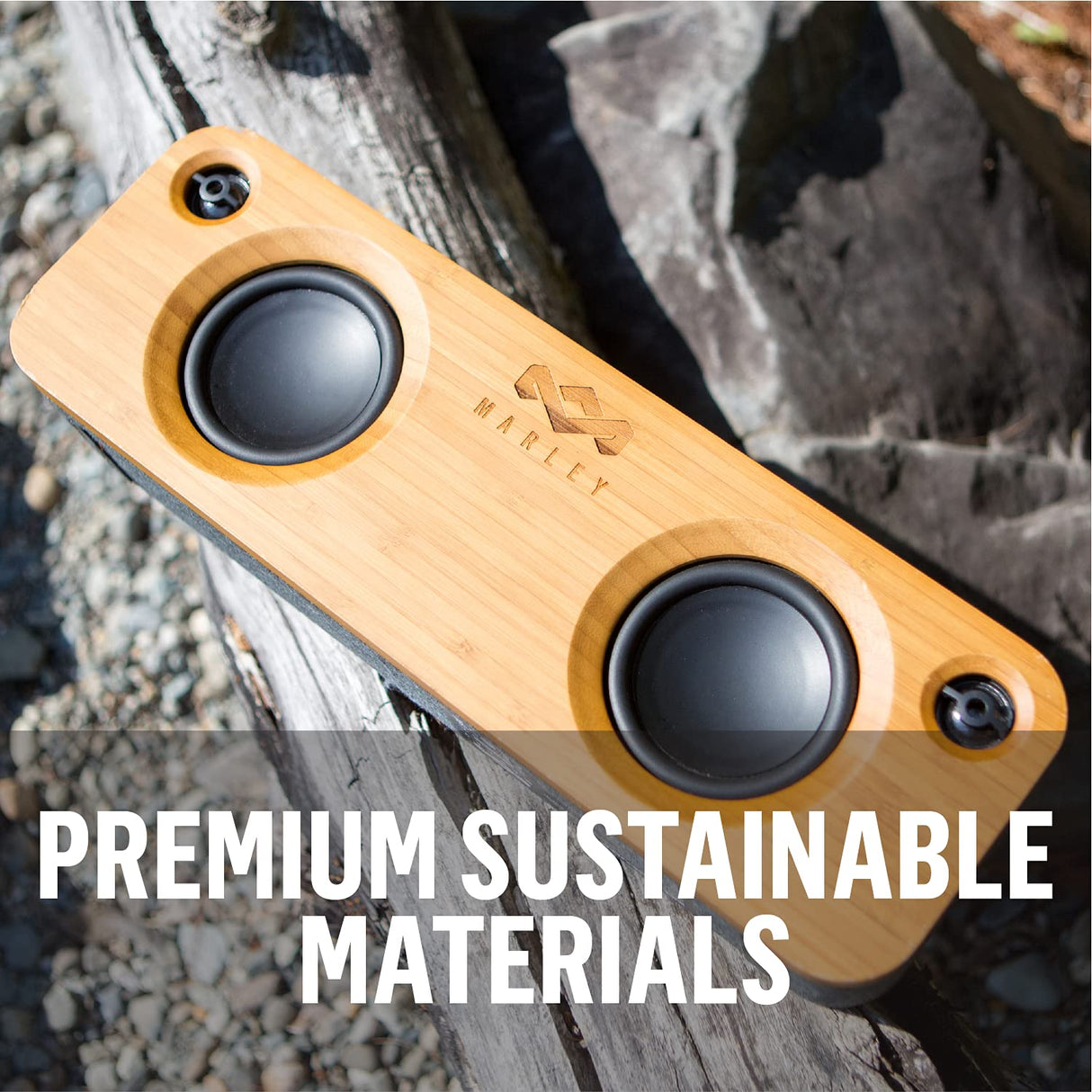 Marley Get Together Altavoz Portátil con Bluetooth - Parlante Inalámbrico con Entrada Auxiliar, USB, Woofers, Materiales Sustentables, Bambú, Tela REWIND, Aluminio Reciclado – Negro