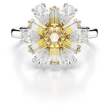 Swarovski Anillo de cóctel Idyllia, Tallas mixtas, Flor, Amarillo, Baño de rodio, 50-55