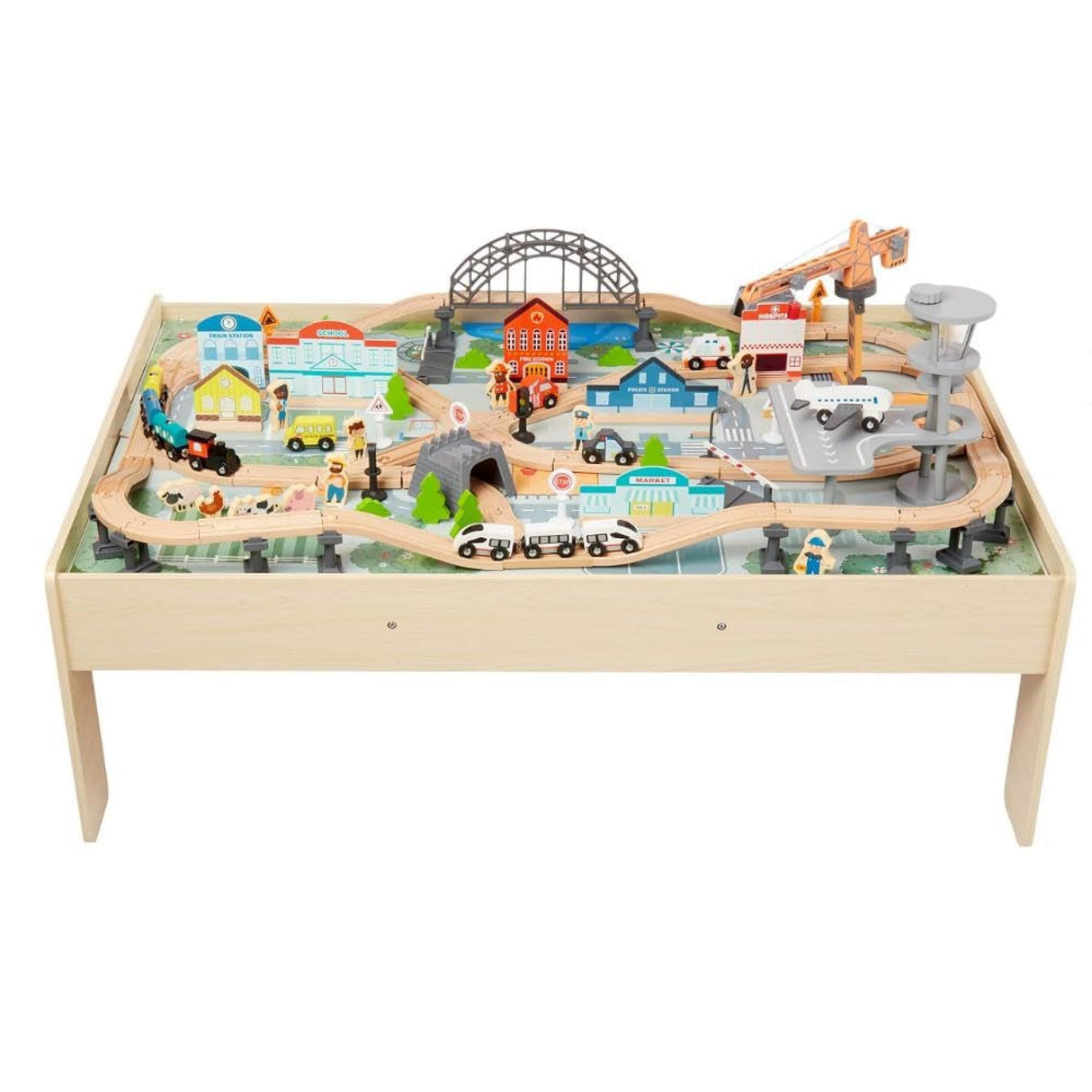 Amazon Basics Mesa con circuito de trenes, 120 Unidad, Multicolor, 120.4 x 85 x 41 cm