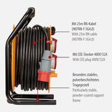 Brennenstuhl Brobusta 380 CEE 2 FI IP44 - Carrete de cable (25 m, con protección FI, para uso permanente en exteriores, fabricado en Alemania)