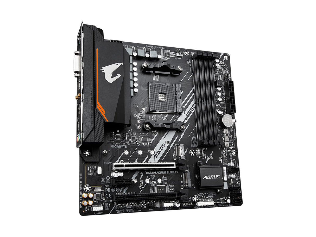 GIGABYTE B550M AORUS Elite AX Placa Base - Procesadores AMD Ryzen 5000, VRM de 5+3 Fases, hasta 4733 MHz DDR4, 1xPCIe 4.0 + 1xPCIe 3.0 M.2, Wi-Fi 6E, LAN 1GbE, USB 3.2 Gen 1