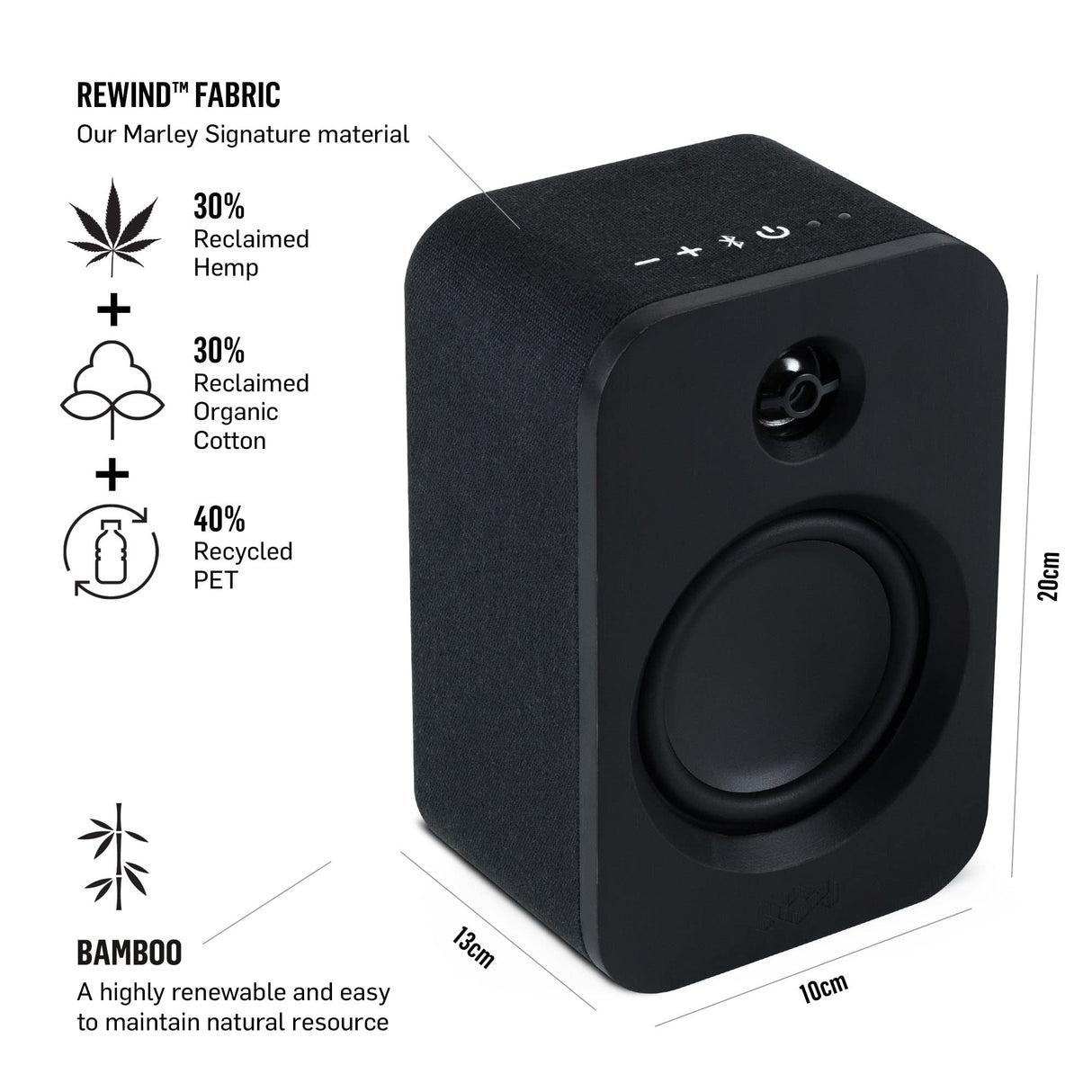 Marley House of Get Together Duo Altavoces de Estantería - Altavoces Activos Bluetooth con Entrada AUX, Compatibles con Tocadiscos y Vinilo, Alta Definición, Diseño Sostenible, Negro