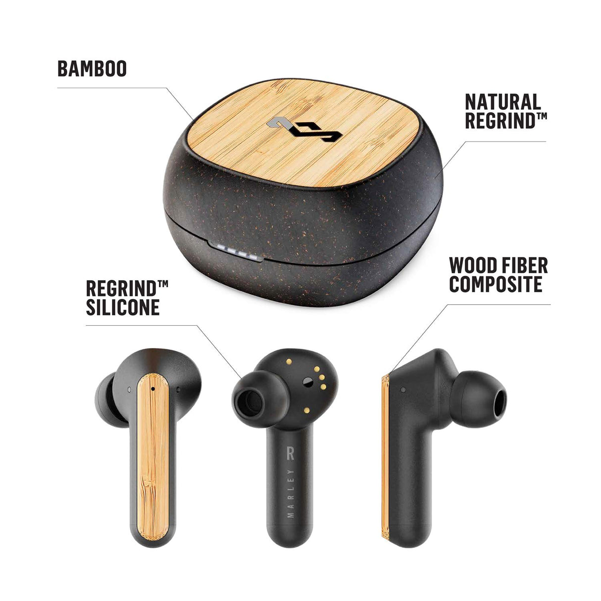 Marley Redemption ANC - Cancelación activa de ruido, auriculares inalámbricos Bluetooth, 28 h de reproducción, carga rápida USB-C, bambú respetuoso con el medio ambiente, negro