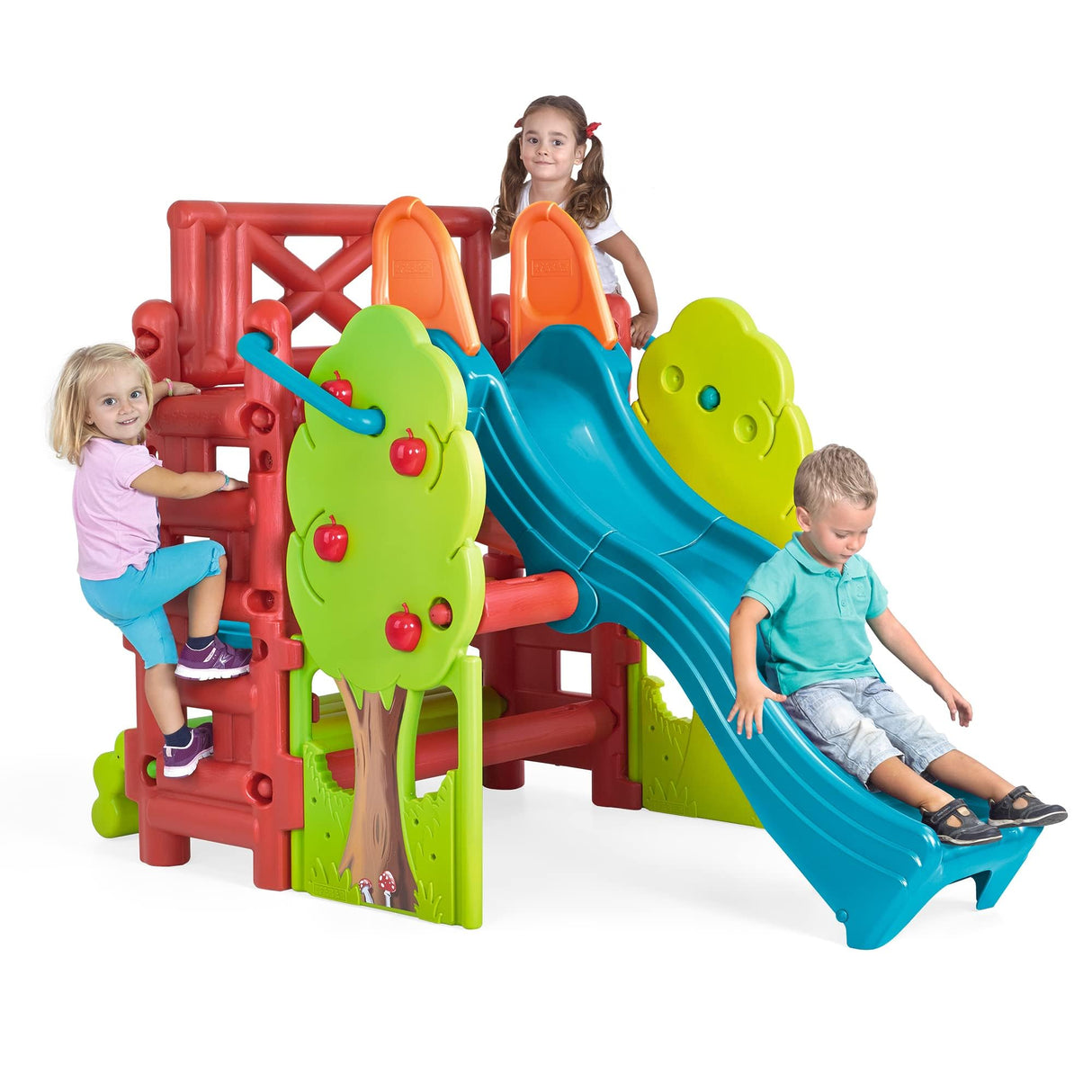 FEBER - Wood House, Centro de Actividades en el Bosque con Tobogán y Mesa Convertible en Arenero, Colores Luminosos y Resistentes a la Luz, Fácil Montaje, Niños de 3 a 8 años, Famosa (800009590)