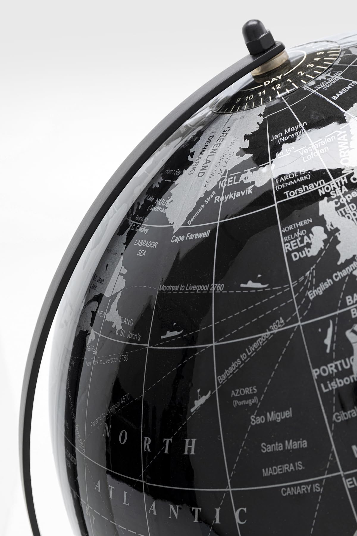 Kare Design Deko Object Globe Top, negro, gris, globo, estructura de acero inoxidable, hecha a mano, diámetro 30 cm, 40 x 30 x 30 cm (alto x ancho x profundidad)