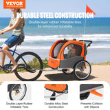 VEVOR Remolque de Bicicleta para Niños Asiento Doble Carga 45 kg Portaequipajes Transformable en Cochecito Remolque de Bicicleta para Niños Plegable con Enganche Universal para Bicicleta, Naranja Gris
