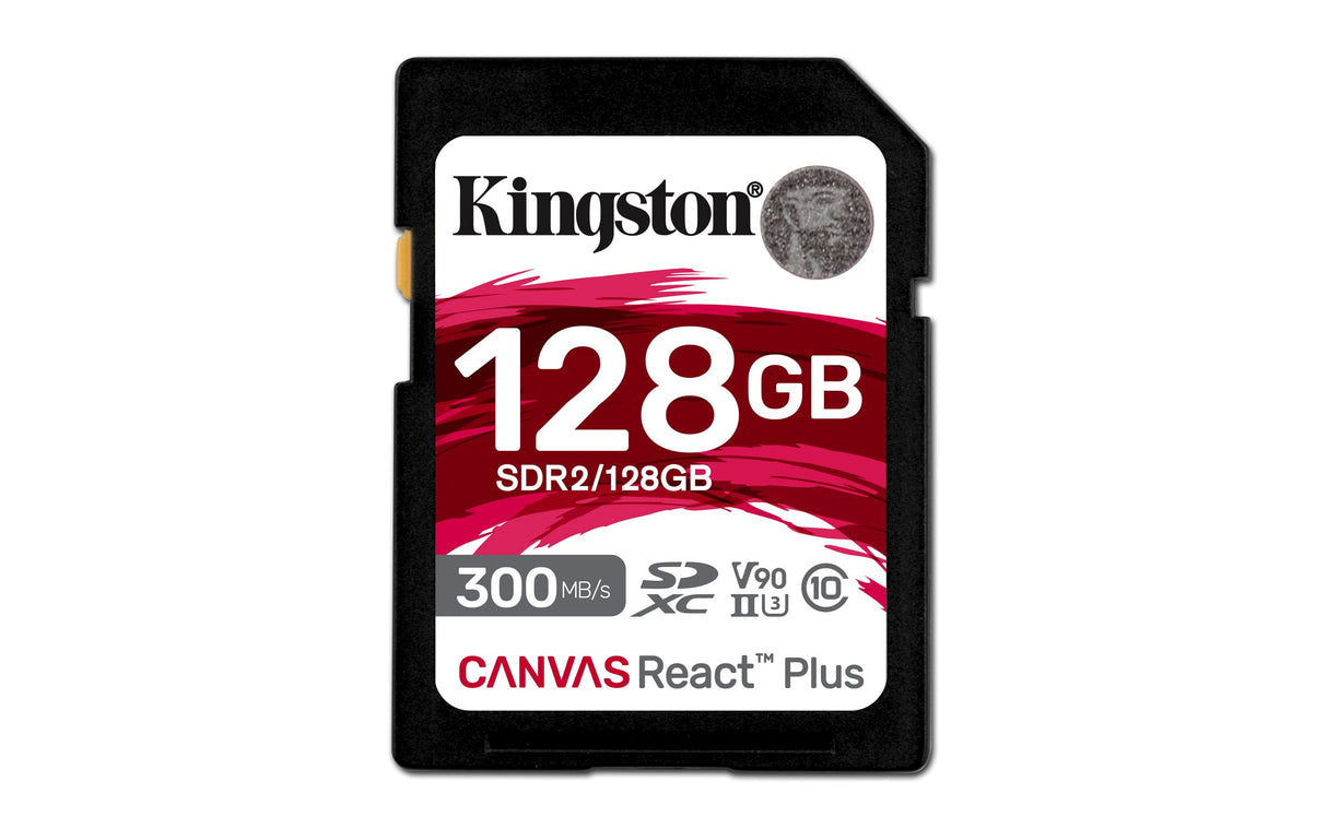 Kingston Tarjeta de memoria SDXC Canvas React Plus de 128 GB UHS-II 300R/260 W U3 V90 para Full HD/4K/8K, SDR2/128 GB