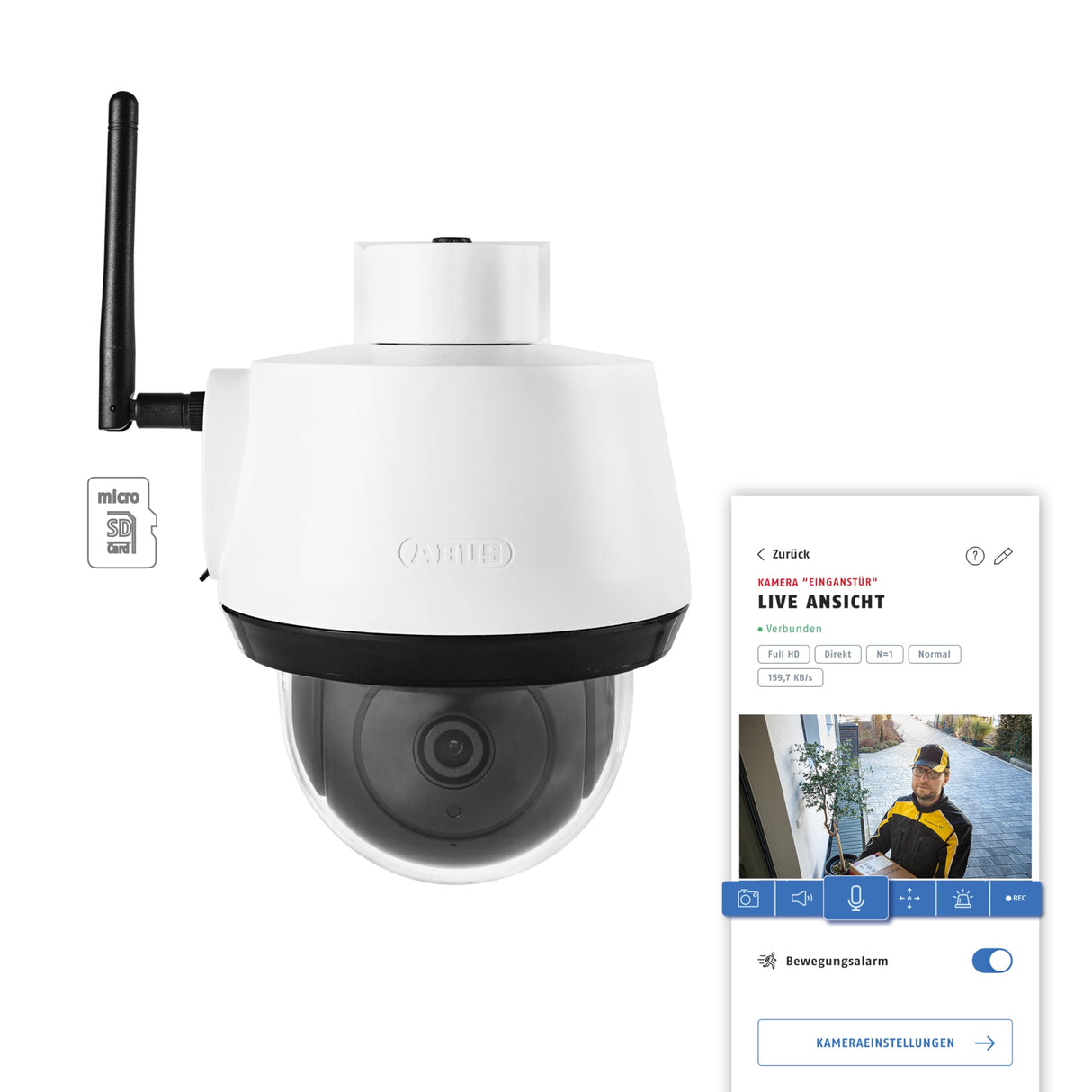 ABUS Cámara de vigilancia con detección de Movimiento, detección de Objetos, grabaciones 4K, notificaciones Push, visión Nocturna, Audio bidireccional, Tarjeta de Memoria, máscara de privacidad y