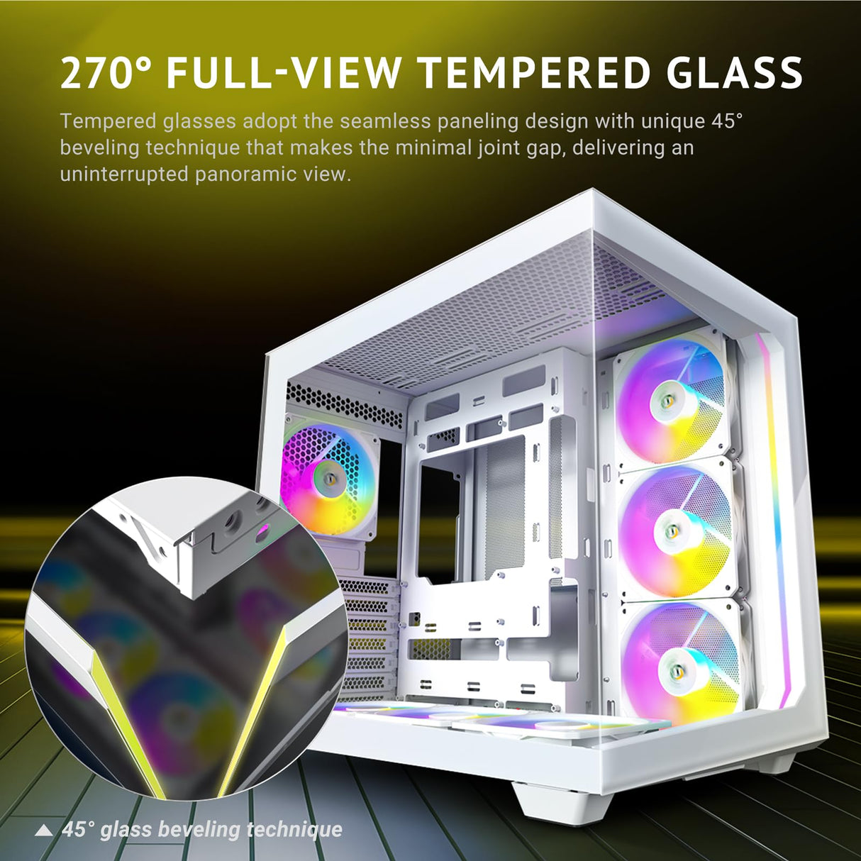 Antec C5 ARGB Blanco, Ventiladores ARGB PWM de 7 x 120 mm incluidos, hasta 10 Ventiladores simultáneamente, Puerto Tipo C 3.2 Gen 2, Paneles Frontales y Laterales de Vidrio Templado sin Costuras,